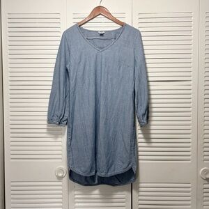 J. Crew 100% Cotton Blue Chambray V-Neck 3/4 Sleeve Pullover Dress Size M
